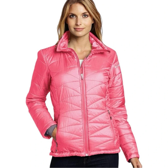 COLUMBIA Morning Light - Bubblegum Pink Quilted Jacket SZ XS Fitted Full Zip - Picture 1 of 8
